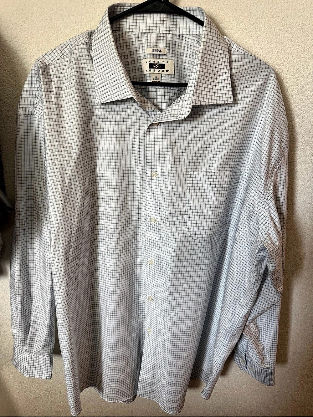 Joseph Abboud Non-Iron Classic Fit Checkered Cotton Dress Shirt Size Large